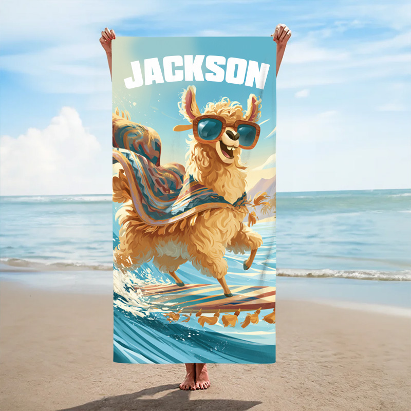 Personalized Beach Towel Surfing Animal With Cool Wave Riding Animal For Fun Kids Summer Beach Days