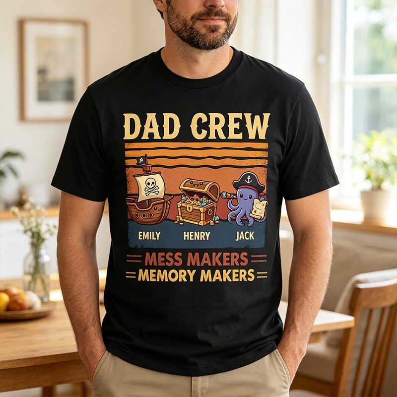 Personalized Dad Crew Shirt Custom Dad T Shirt with 1-3 Kids Names Fathers Day Birthday Gift for Him