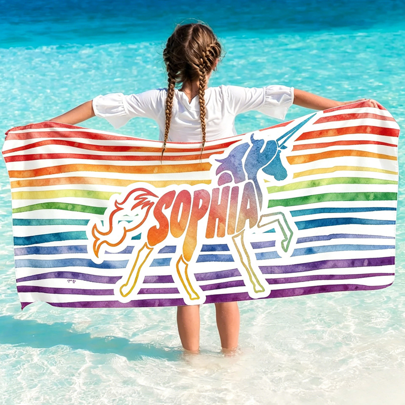 Personalized Ocean Wave Name Graphic With Animal Motif For Kids Summer Swim Pool And Sea Adventure Beach Towel