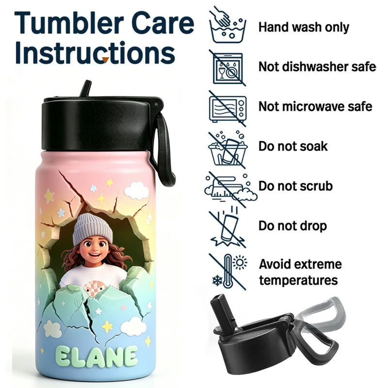 Personalized Name Photo Pastel Clouds Stars Kids Adventure Fantasy Breakthrough Art Water Bottle