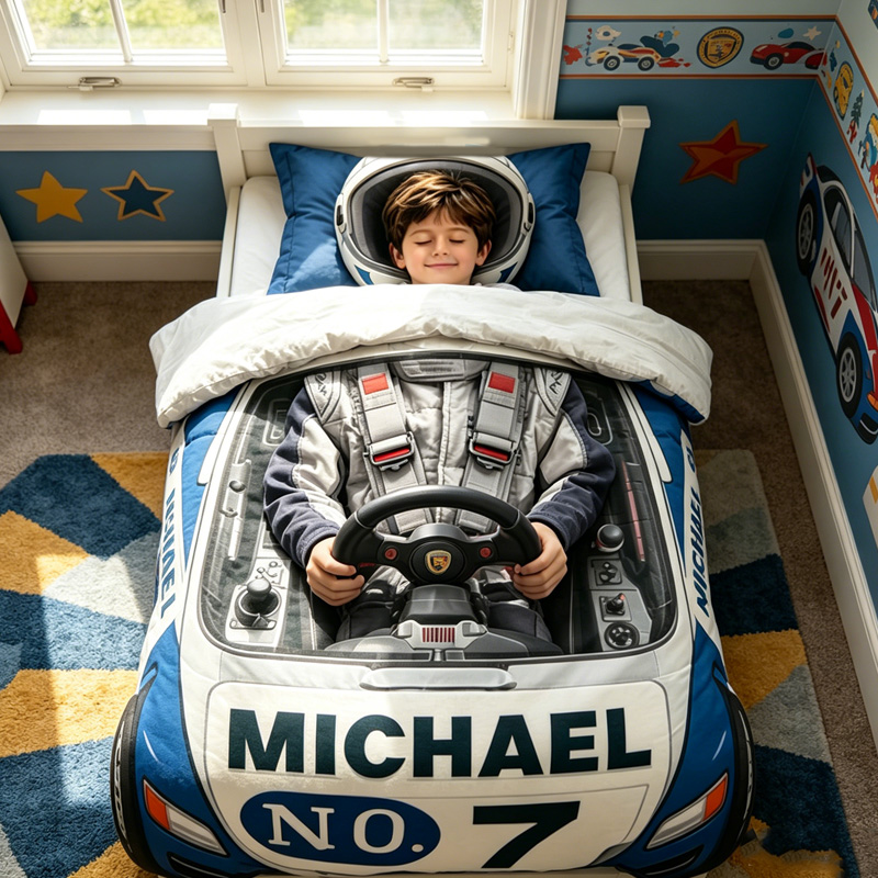 Personalized Race Car Cockpit Kids Bedroom Bedding Set