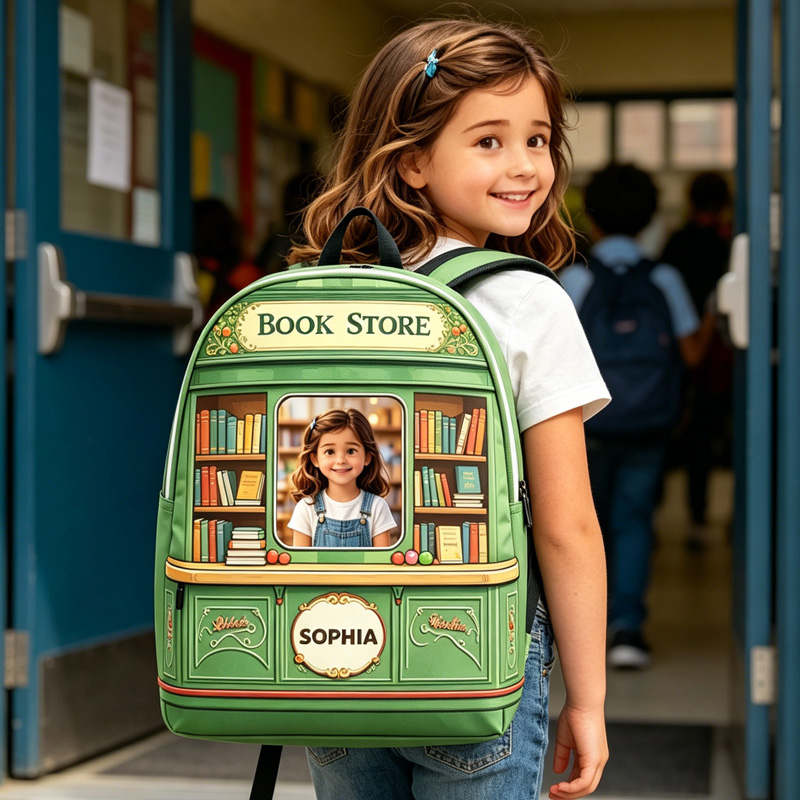 Personalized Name Book Store Photo Insert Kids Backpack