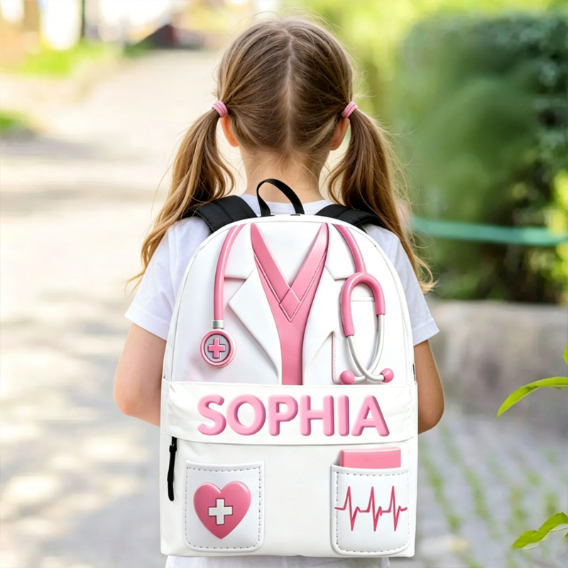 Personalized Pink and Blue Medical Stethoscope Heartbeat Kids Backpack