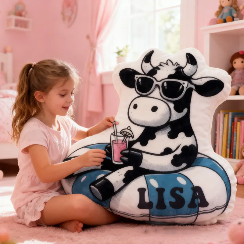 Personalized Swimming Ring Pillow Dairy Cow Throw Pillow Graphic 3D Print Swimming Fitness Decoration Pillow Exercise Sport Pillow Female Swimmer Holiday Gift Custom Swim Pool Keepsake for Kids or Teens Swimming Lovers