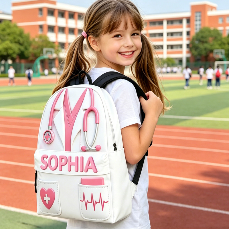 Personalized Pink and Blue Medical Stethoscope Heartbeat Kids Backpack