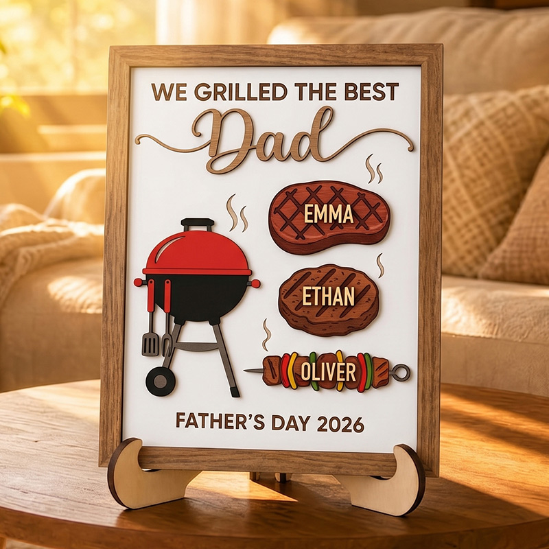 Personalized WE GRILLED THE BEST DAD Sign Custom Wooden Plaque with Kids Names Camping Enthusiasts Dad Gifts Father's Day Gift For Him