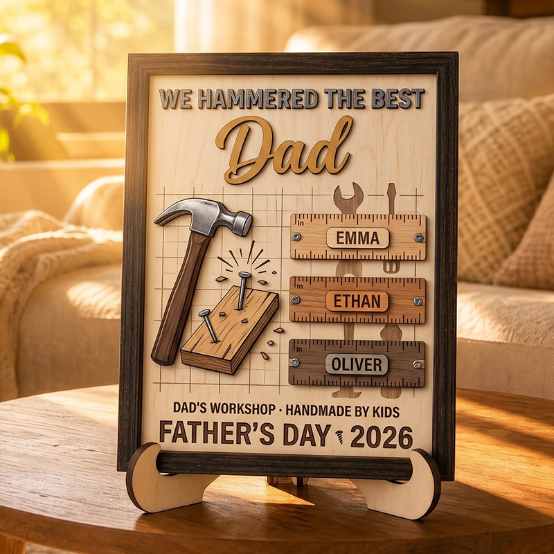 Personalized WE HANDMAD THE BEST DAD Sign Custom Wooden Plaque with Kids Names Camping Enthusiasts Dad Gifts Father's Day Gift For Him