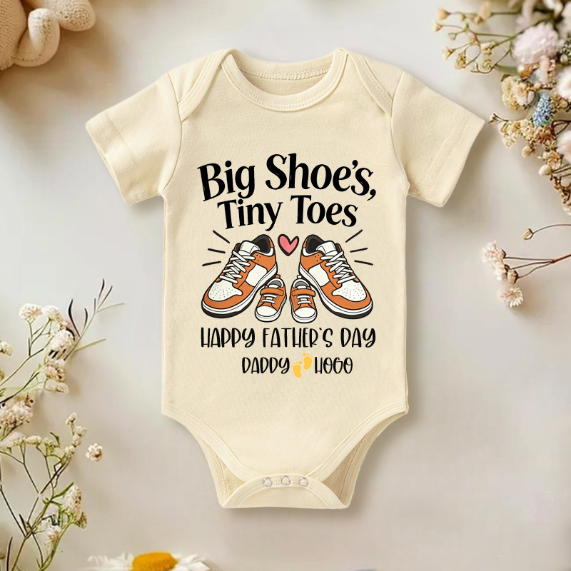 Personalized Big Shoes Tiny Toes Happy Fathers Day Daddy And Baby Matching Sneaker Heart Graphic Baby Bodysuit
