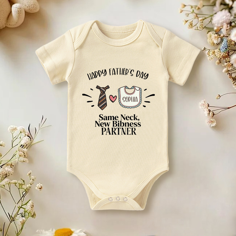 Personalized Happy Fathers Day Same Boss New Business Partner Tie And Baby Bib Cute Matching Daddy And Me Baby Bodysuit