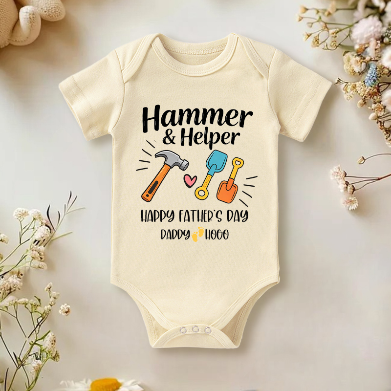 Personalized Hammer And Helper Happy Fathers Day Daddy And Baby Tool Set Matching Construction Theme Baby Bodysuit