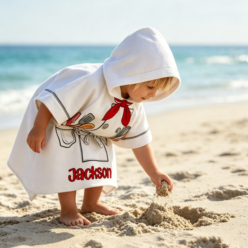 Personalized Little Chef Apron And Utensils Cartoon Kitchen Cooking Adventure Kids Summer Swim Cover Up Quick Dry Hooded Beach Towel