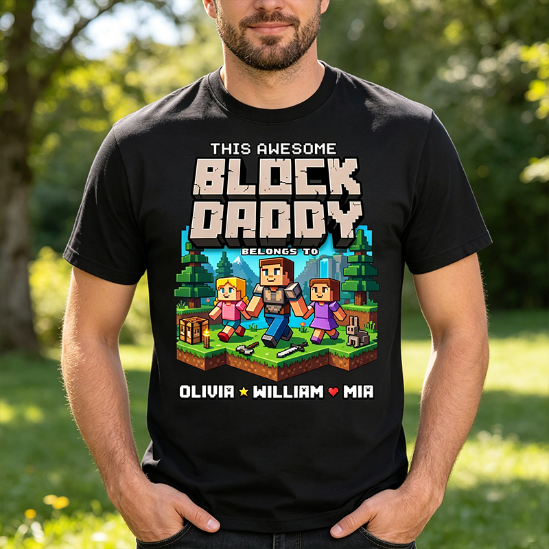Personalized This Awsome Block Daddy Belongs To Shirt Custom Dad T Shirt with 1-6 Kids Fathers Day Birthday Gift for Him