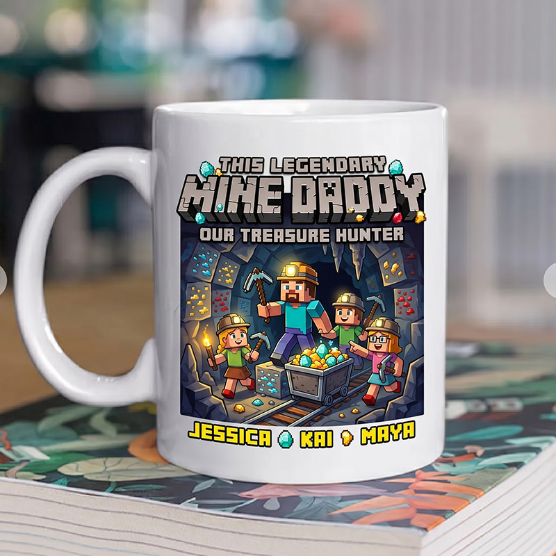 Personalized This Legendary Mine Daddy Our Treasure Hunter 11 oz Ceramic Mug with 1-6 Kids Father's Day Birthday Gifts for Him