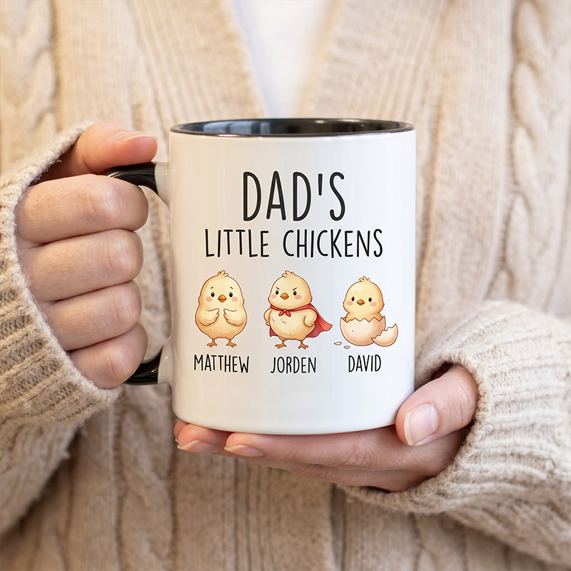 Personalized Dad's Little Chickens 11 oz Ceramic Mug Custom Dad Mug with Kids Names Father's Day Birthday Gifts for Him
