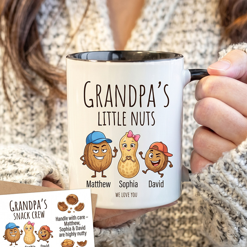 Personalized Dad's Little Nuts 11 oz Ceramic Mug with 1-6 Names Father's Day Gifts for Grandpa Papa Birthday Gift for Him