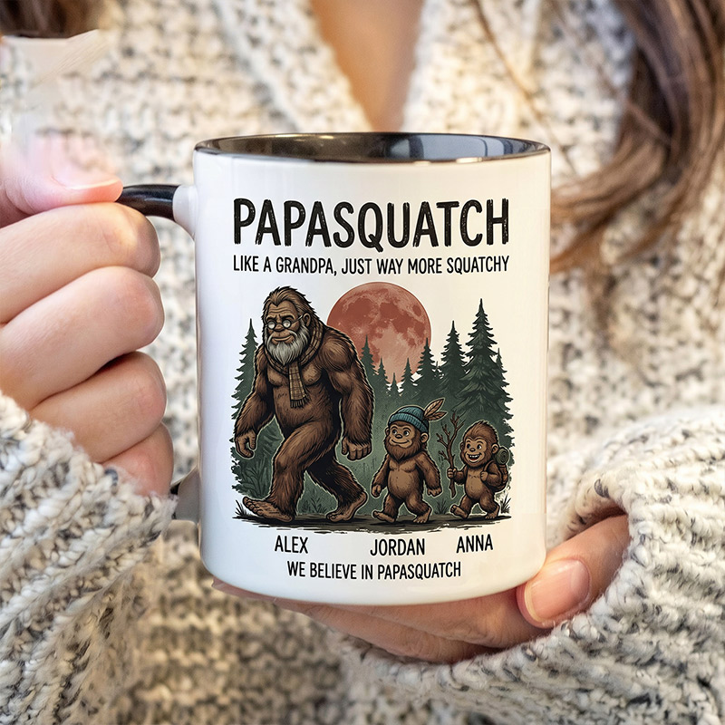 Personalized Papasquatch Like A Grandpa, Just Way More Squatch 11 oz Ceramic Mug with 1-6 Names Father's Day Gifts for Grandpa Papa Birthday Gift for Him