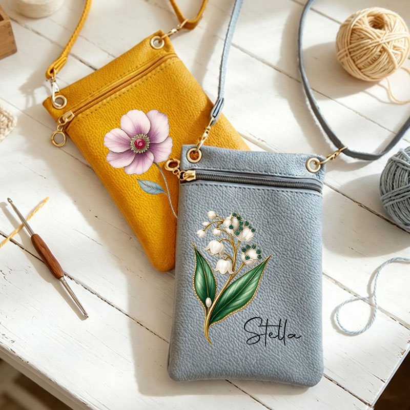 Personalized Crochet Tool Organizer Leather Custom Name with Birth Flower Bouquet Storage Case Multifunctional Crochet Kit with Lanyard