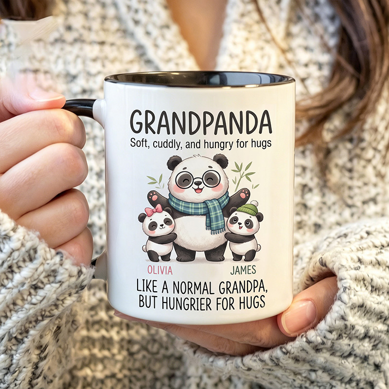 Personalized Papapanda Soft Cuddly And Hungry for Hugs 11 oz Ceramic Mug with 1-6 Names Father's Day Gifts for Grandpa Papa Birthday Gift for Him
