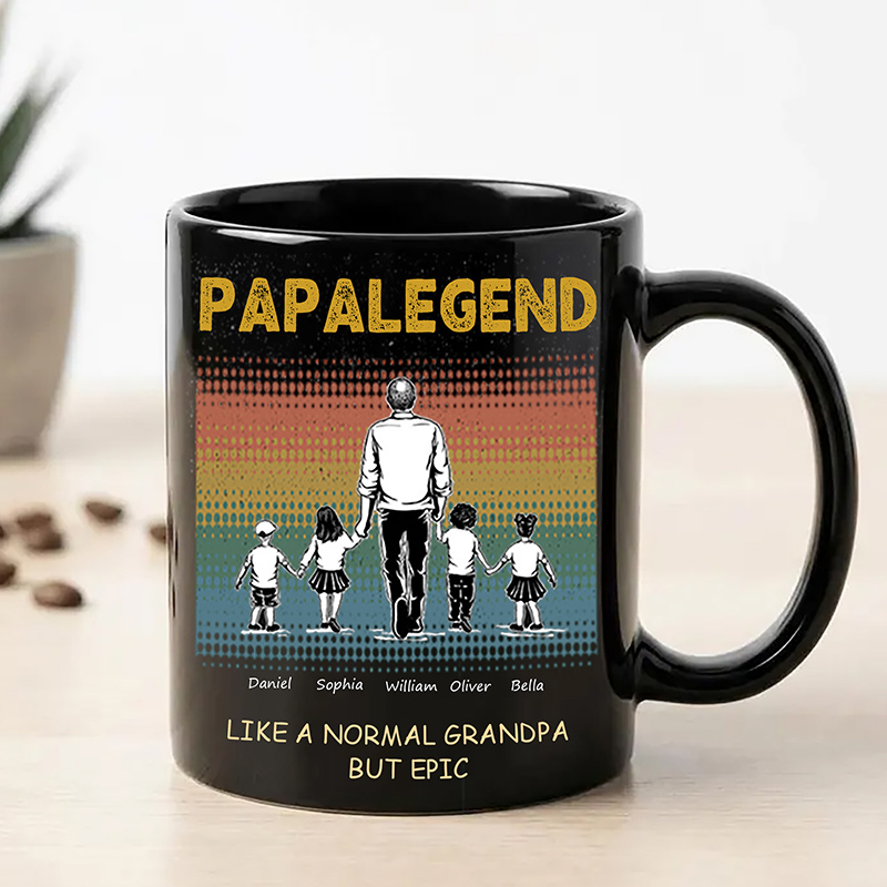 Personalized Papalegend Like A Normal Grandpa But Epic Custom 11 oz Ceramic Mug with Kids Photos Father's Day Gifts for Papa