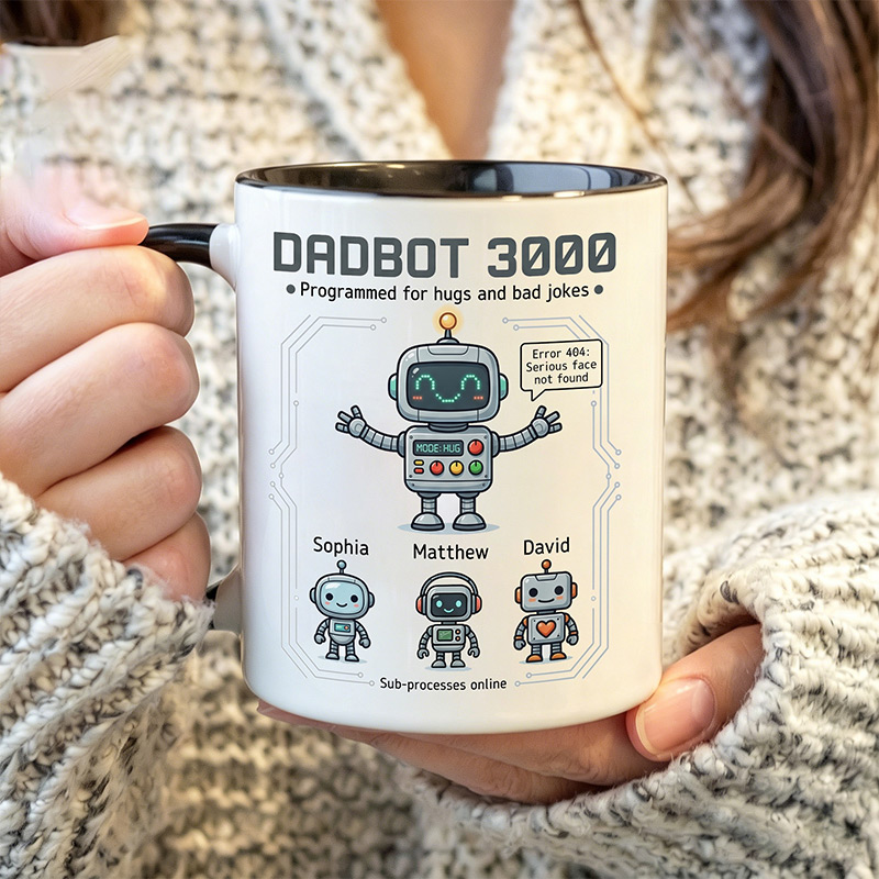 Personalized Dadbot 3000 11 oz Ceramic Mug with 1-6 Names Father's Day Gifts for Dad Papa Birthday Gift for Him