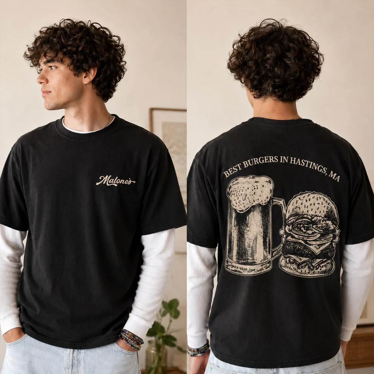 Personalized Malone’s Burger Shirt Best Burgers in Hastings MA Tee Vintage Restaurant Graphic T-Shirt Hockey Team Fan Gift