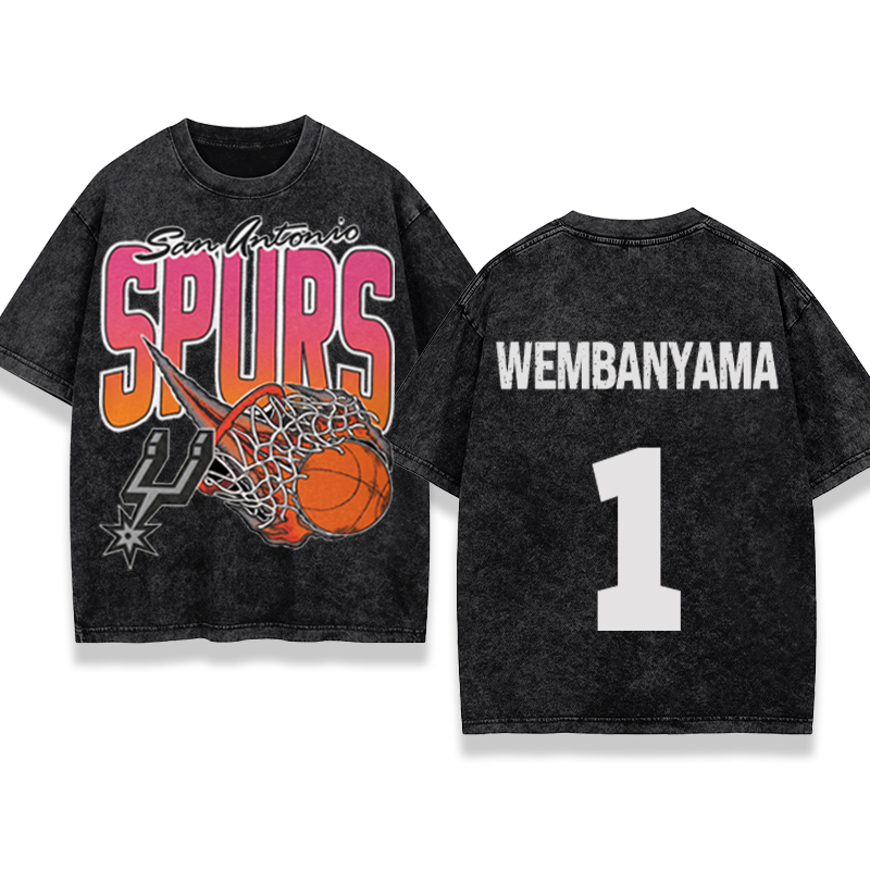 Personalized Basketball Washed T-Shirt San Antonio Spurs On Fire Custom Name and Number Gift for Fans