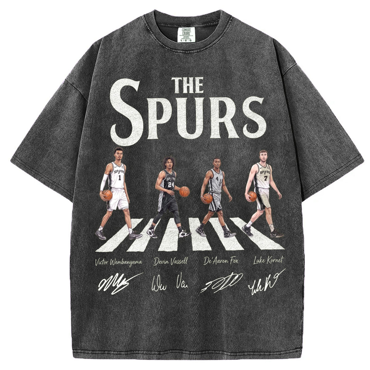 Basketball Washed T-Shirt San Antonio Basketball Walking Road Signatures T-shirt for Fans
