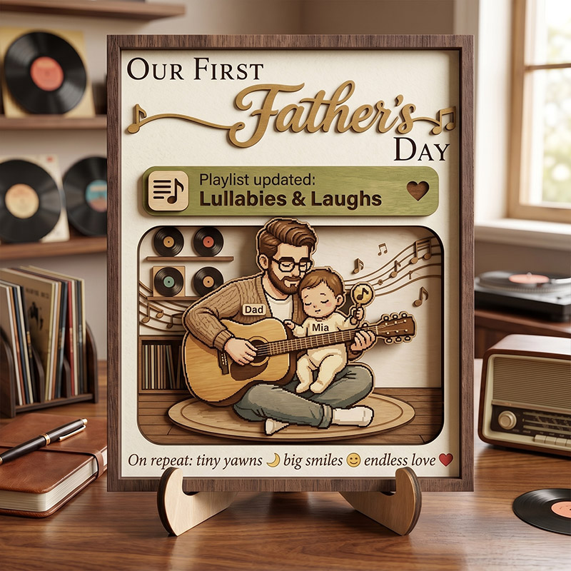 Personalized Our First Father's Day Sign Custom Playlist Updated Wooden Plaque with Kids Dad Gifts Father's Day Gift For Him
