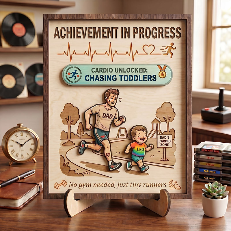 Personalized Father's Day Sign Custom Achievement in Progress Wooden Plaque with Kids Dad Gifts Birthday Day Gift For Him