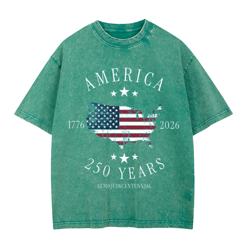 America 250th Anniversary 1776-2026 Vintage Washed T-Shirt - Patriotic USA Map Flag Graphic Tee