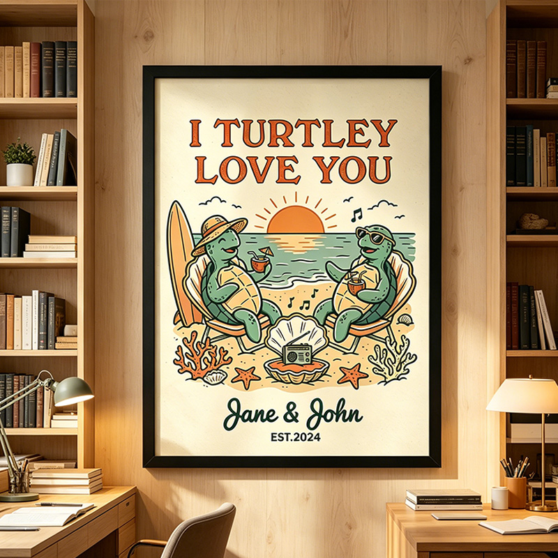 Personalized I Turtley Love You Couple Wall Art Couple Canvas Print Poster Romantic Love You Longer Wall Decor Anniversary  Gift Couple Turttle Home Decor