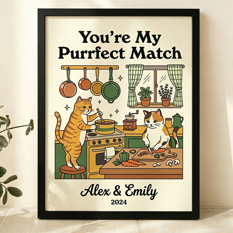 Personalized You are My Purrfect Match Couple Wall Art Couple Canvas Print Poster Romantic Love You Longer Wall Decor Anniversary  Gift Couple Cat Home Decor
