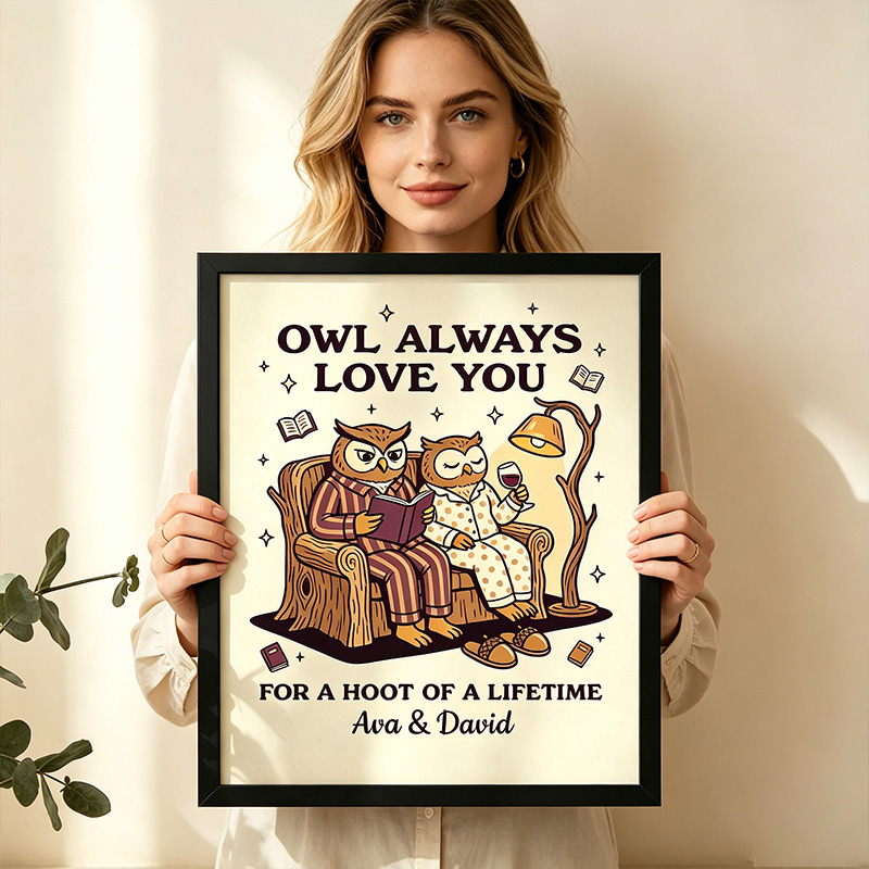 Personalized Owl Always Love You Couple Wall Art Couple Canvas Owl Print Poster Romantic Love You Longer Wall Decor Anniversary  Gift Couple Owl Home Decor