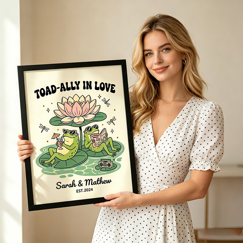 Personalized Toad-Ally in Love Frog Couple Wall Art Couple Canvas Frog Print Poster Romantic Love You Longer Wall Decor Anniversary  Gift Couple Frog Home Decor
