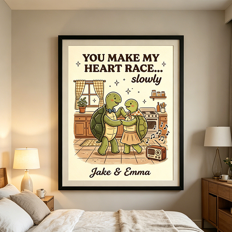 Personalized Turttle Couple Wall Art Couple Canvas Turttle Print Poster Romantic Love You Longer Wall Decor Anniversary  Gift Couple Turttle Home Decor