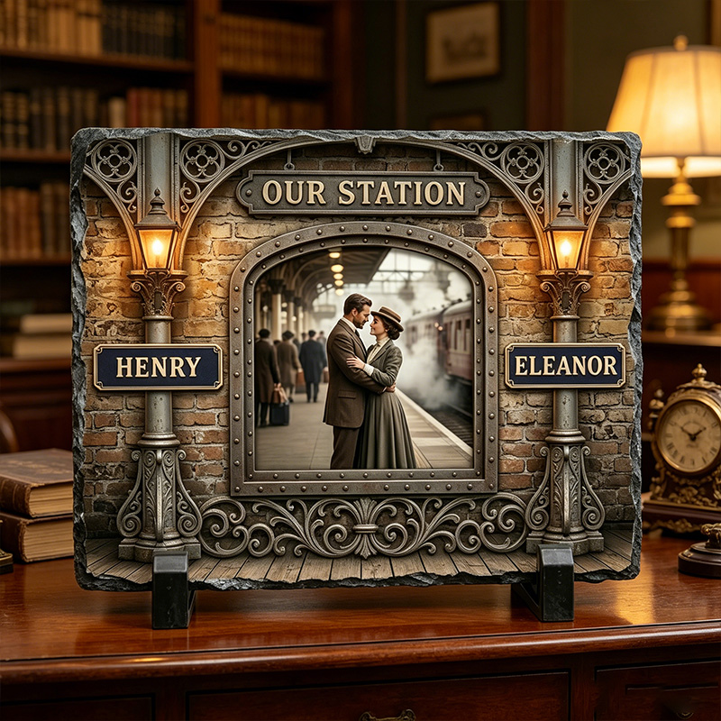 Personalized Retro Couple Photo Rectangle Shaped Stone with Stand Newlyweds Stone Annversary Gift Couple Home Keepsake Gift
