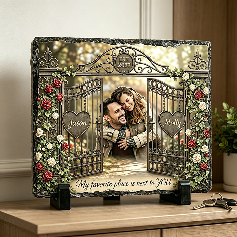 Personalized My Favorite Place Is Next To You Couple Photo Rectangle Shaped Stone with Stand Couple Stone Plaque with Names Anniversary Gift Couple Home Keepsake Gift