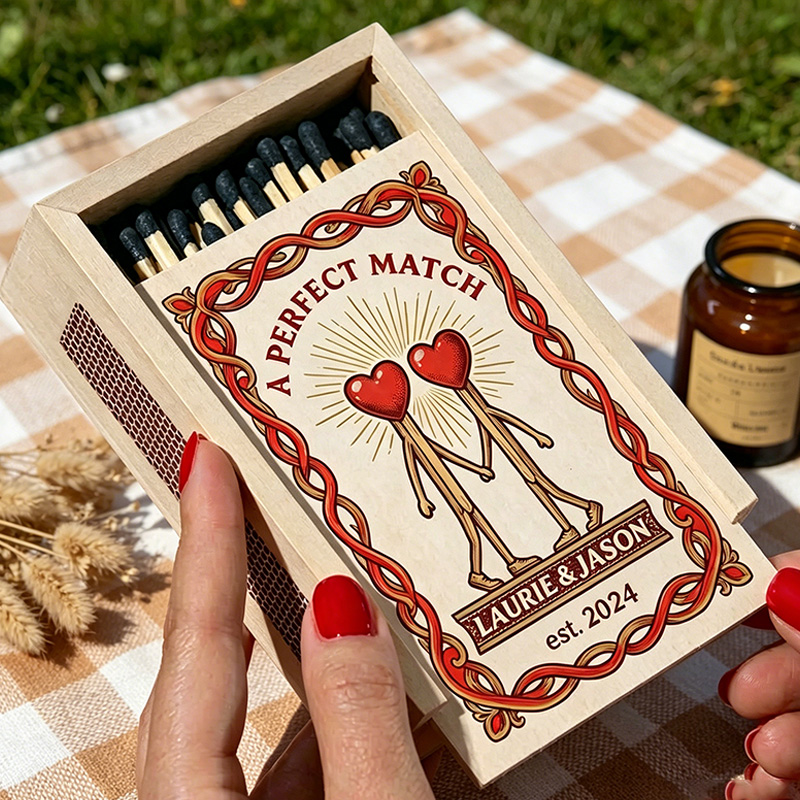 Personalized Couple Matchbox Custom Date Night Matchbox Christmas Dinner Matchbox without Match Wedding Gift for Couple Anniversary Gift Matchbox 