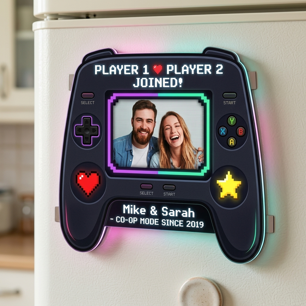Personalized Game Couple Photo Fridge Magnet Custom Couple Gift with Names Anniversary Gift for Her Him Gaming Couple Gift