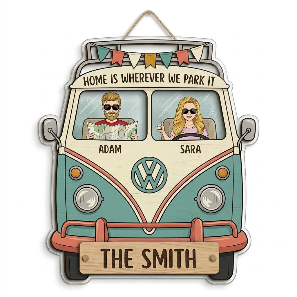 Personalized Home is Where We Park It Camping Couple Acrylic Sign with Names Camping Couple Gift Idea