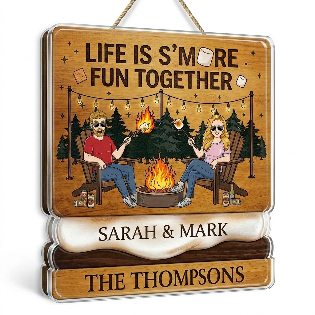 Personalized Camping Couple Sign with Names Acrylic Camping Sign Over Print Camping Couple Gift Idea Couple Gift 