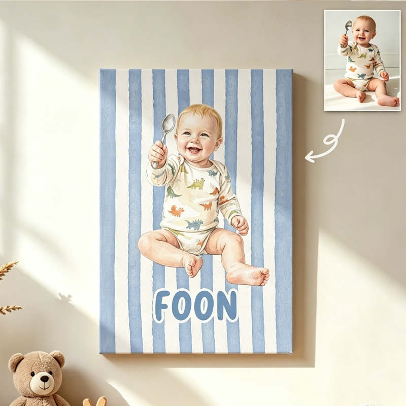 Personalized Baby First Word Mispronunciation Canvas Poster Frameless Framed Painting with Photo and Text Birthday Gift for Toddlers New Parents