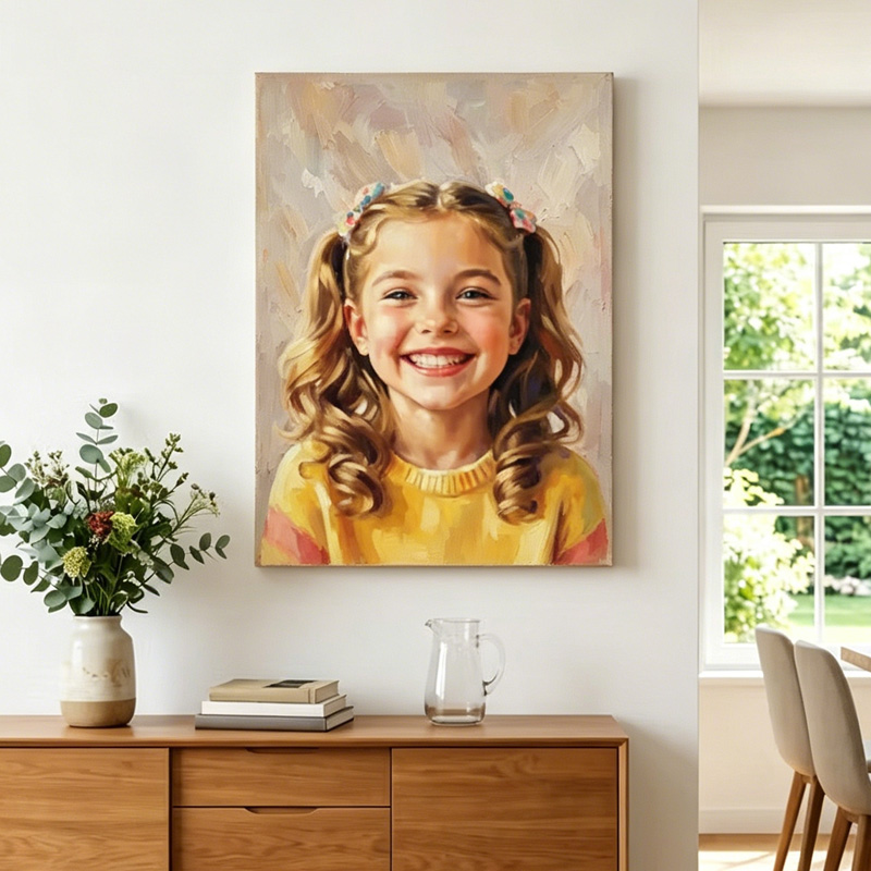 Personalized Modern Oil Painting Style Photo Framed Canvas Prints with Name Home Decor Ship from USA Housewarming Anniversary Gift for Family Friends