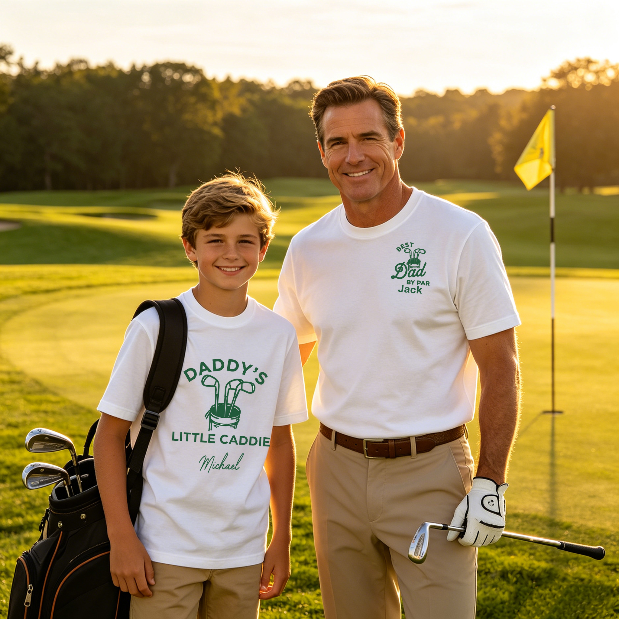 Personalized Golf Family T-Shirt Dad's Little Caddie Bet Dad By Par Custom Name Gift for Dad and Kid