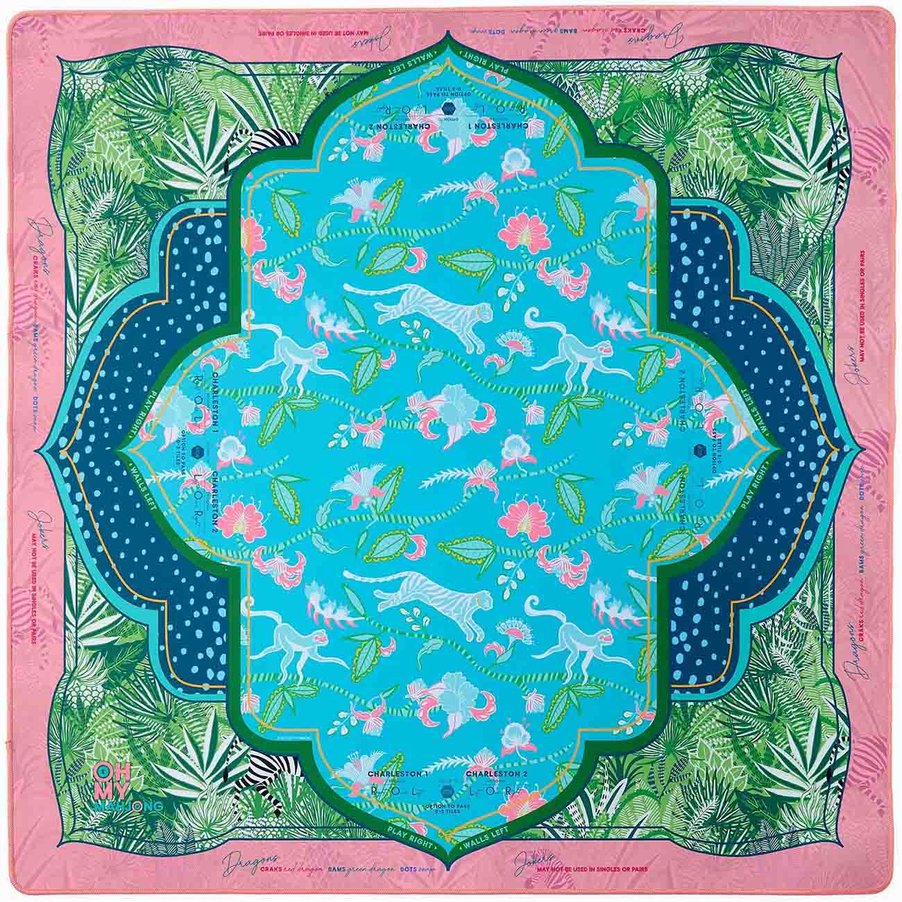 Jungle Inspired Palm Beach Chic Mahjong Mat Monkeys Zebras Lush Mahjong Mat Neoprene Game Surface Travel Portable Playing
