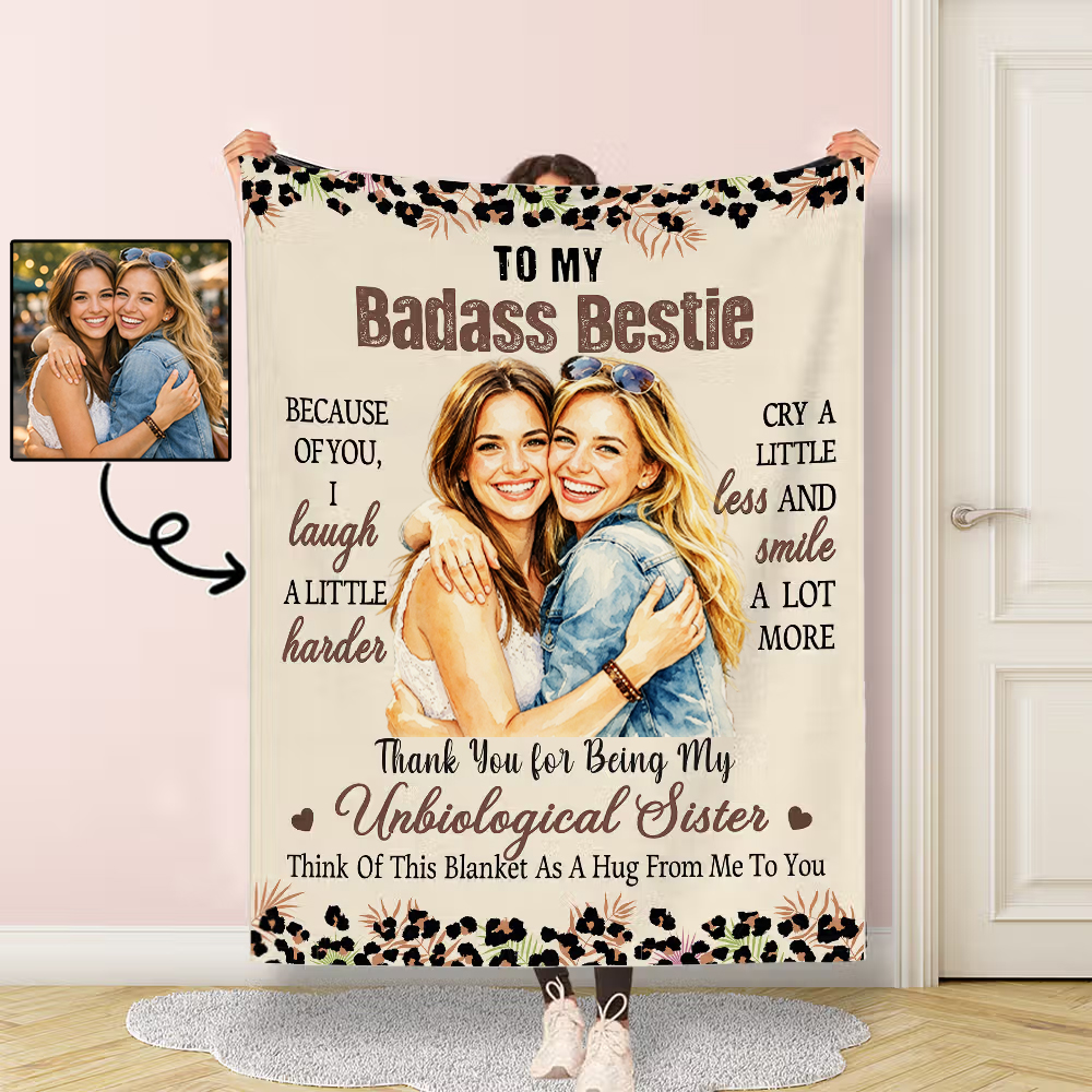 Personalized Sisters Leopard Print Throw Blanket Thank You My Badass Bestie Birthday Gift for Friend