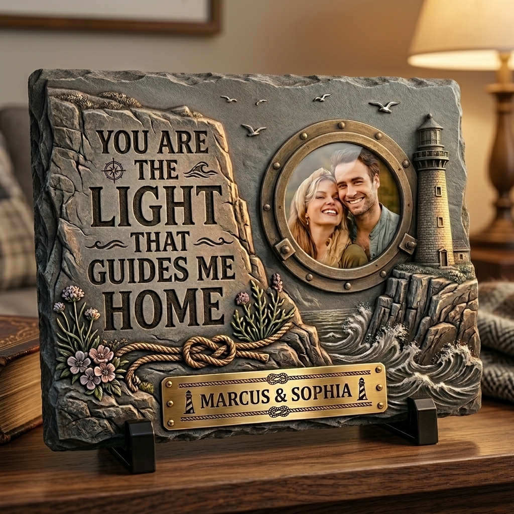 [Copy]Personalized Nautical Couple Photo Slate  Custom "You Are My Anchor In Every Storm" Stone Plaque with Stand Anniversary Gift Nautical Lover Keepsake