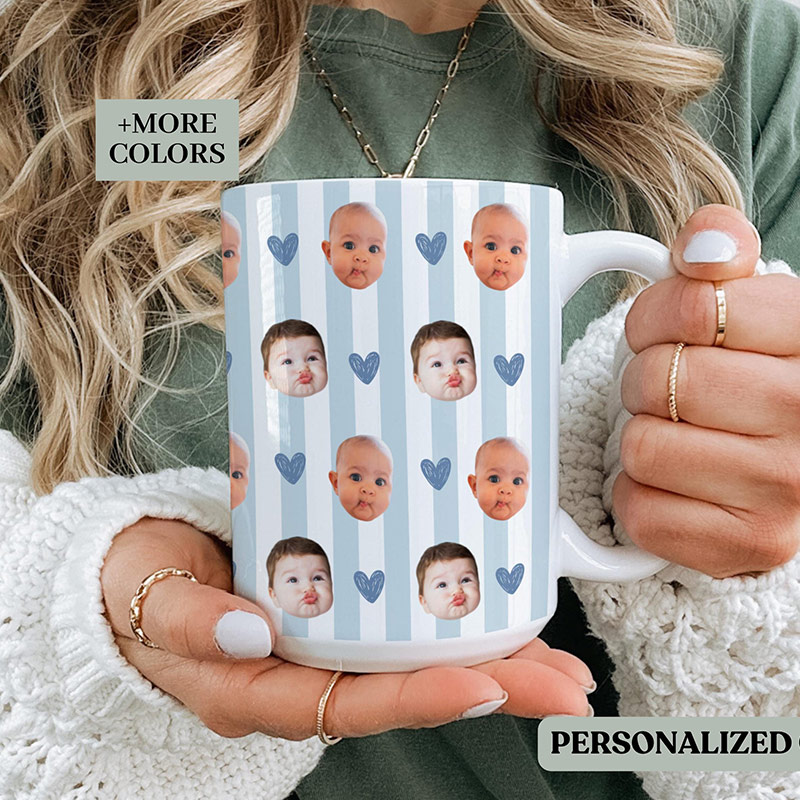 Personalized Baby Face Mug for Mom Dad Stripe Baby Photo Cup New Mom Or Dad Coffee Mug Funny Gift For Grandma Grandpa