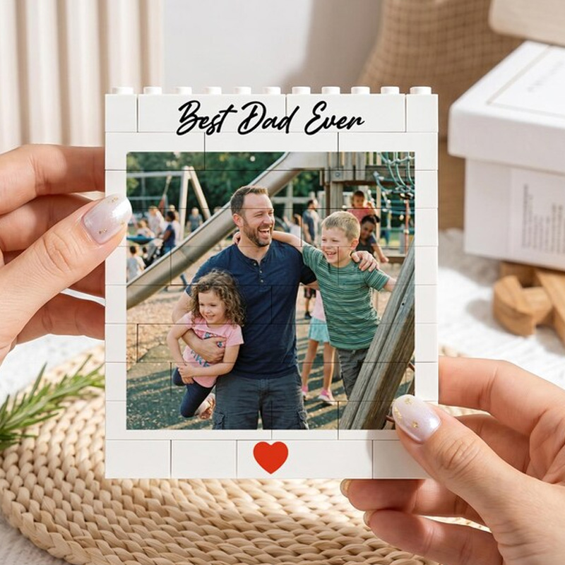Personalized Baby And Pet Photo Keepsake Custom Name Heart Detail Nursery Decor Gift Photo Building Block Puzzle