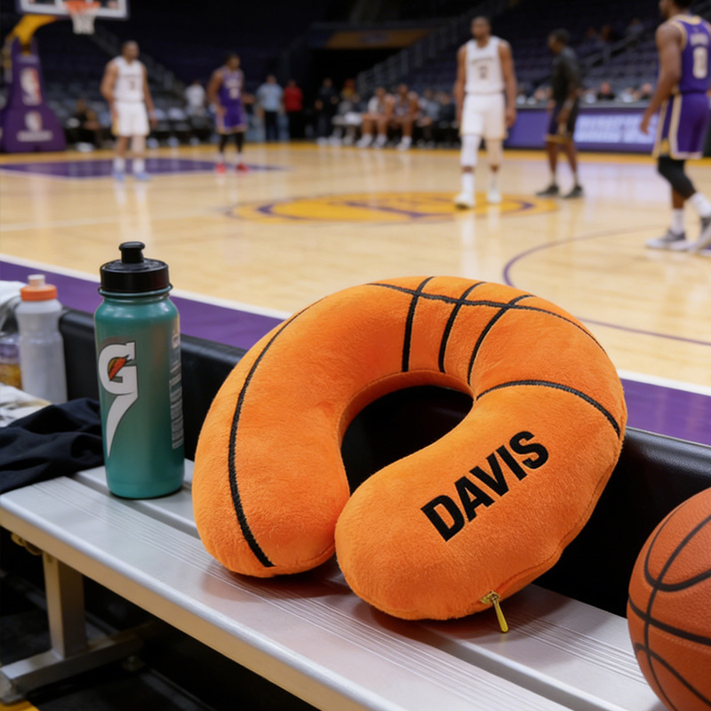 Personalized Basketball U-Shaped Pillow with Custom Name for Sports Fans and Travelers